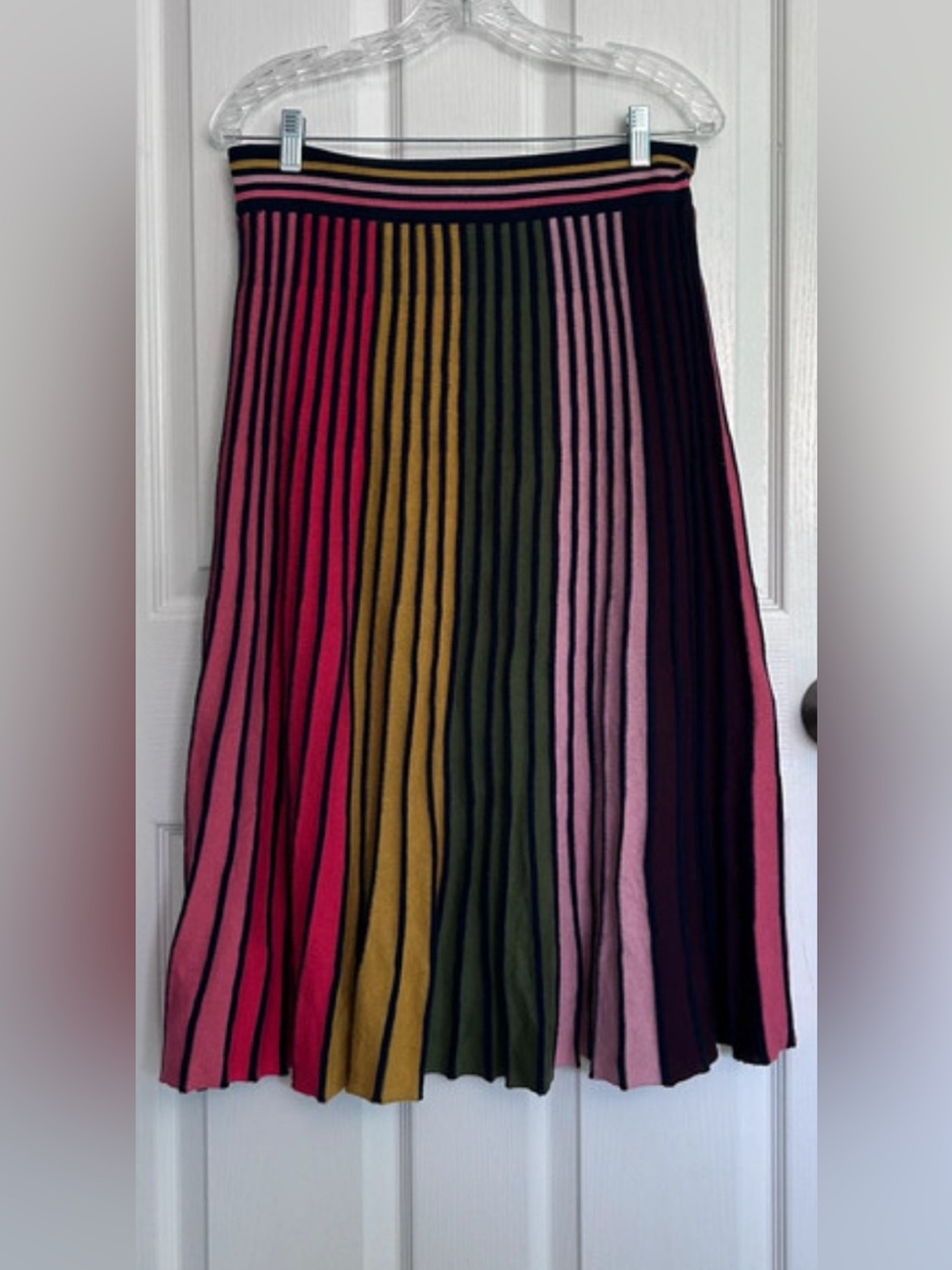 RAINBOW PLEATED STRIPED KNIT SKIRT MIDI MEDIUM
